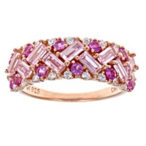 BELLA LUCE 2.72CTW PINK LAB CREATED SAPPHIRE, PINK, AND WHITE DIAMOND SIMULANTS